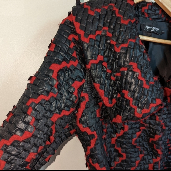 RINASCIMENTO • Italian Red & Black Boiled Wool Artsy Belted Coat Size Small - Picture 7 of 14